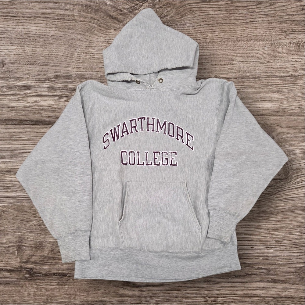 Vintage 80s Champion Reverse Weave Swarthmore College Hoodie Grey Large USA